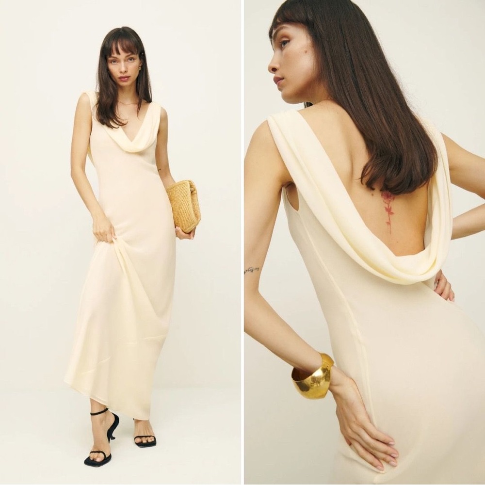 Reformation x Laura Harrier Cream Cowl Neck Gown